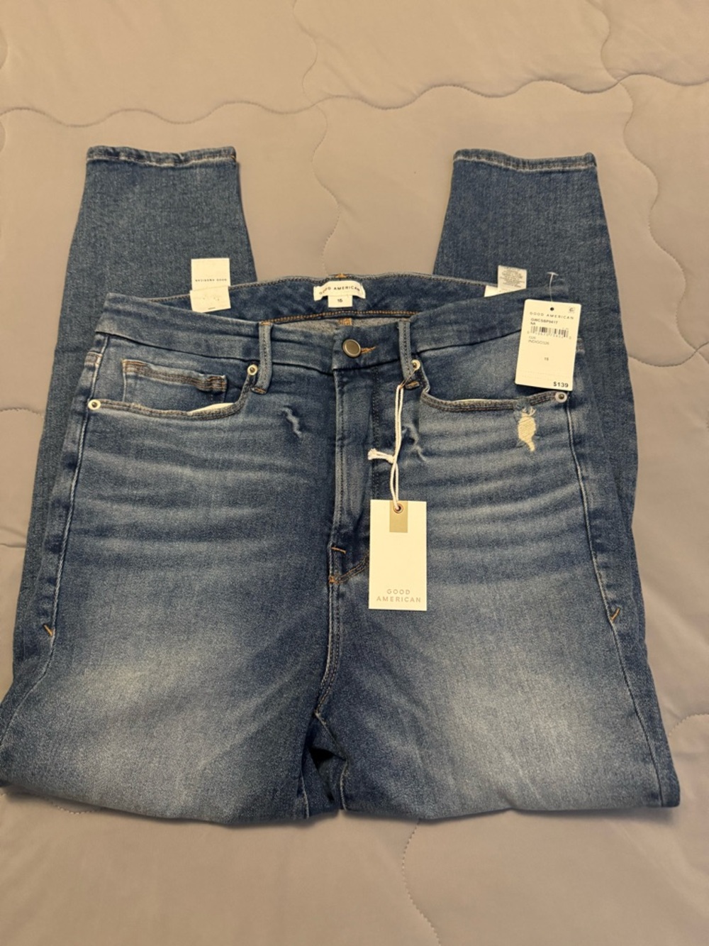 Good American Light-Mid Blue High-Rise Skinny Jeans, size 15, NWT